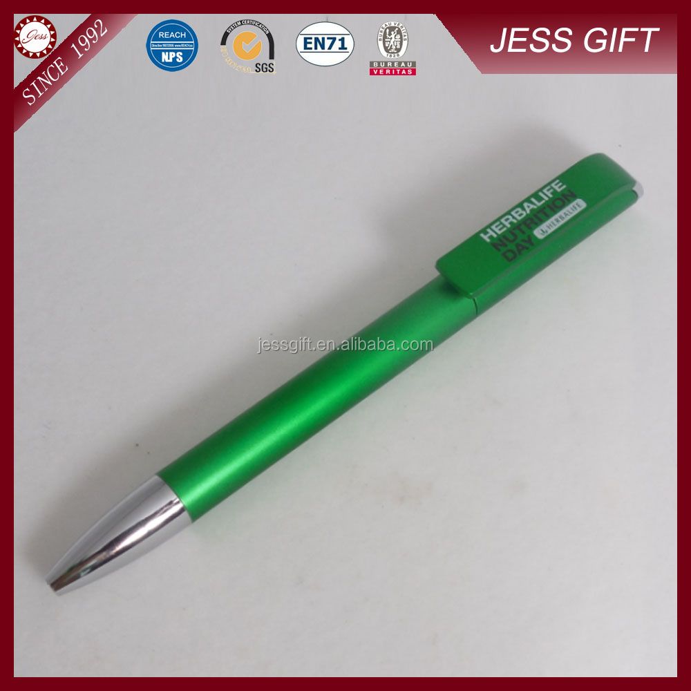 2015 new design green plastic ballpoint pen for office / school