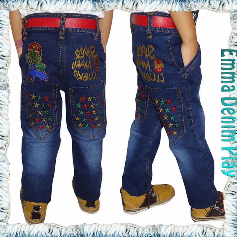 ファッション刺繍デザイン ストレート ブルー デニム男の子バイカージーンズ仕入れ・メーカー・工場