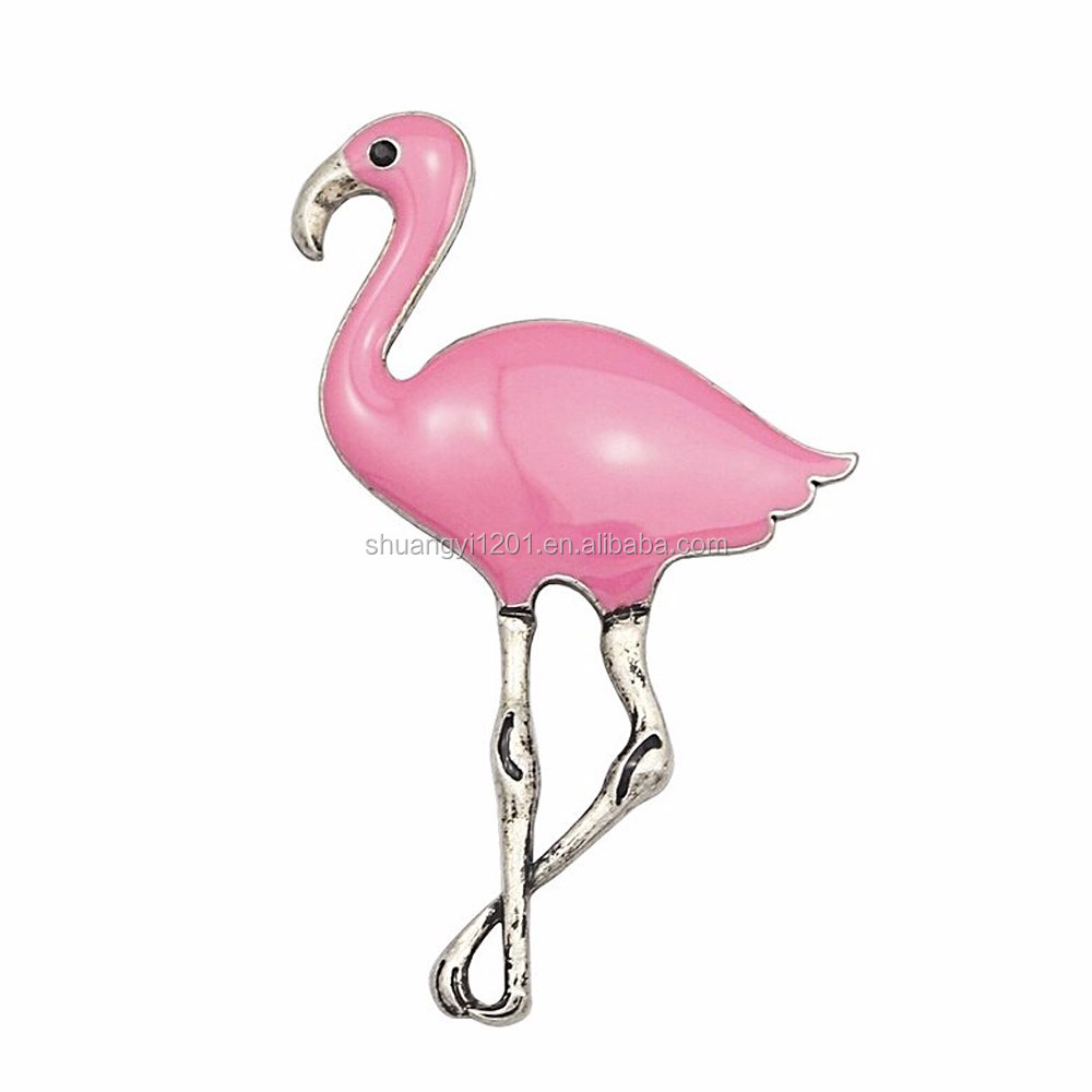 Metal Oil Drop Pink Flamingo Brooch Animal Bird Pin Costume