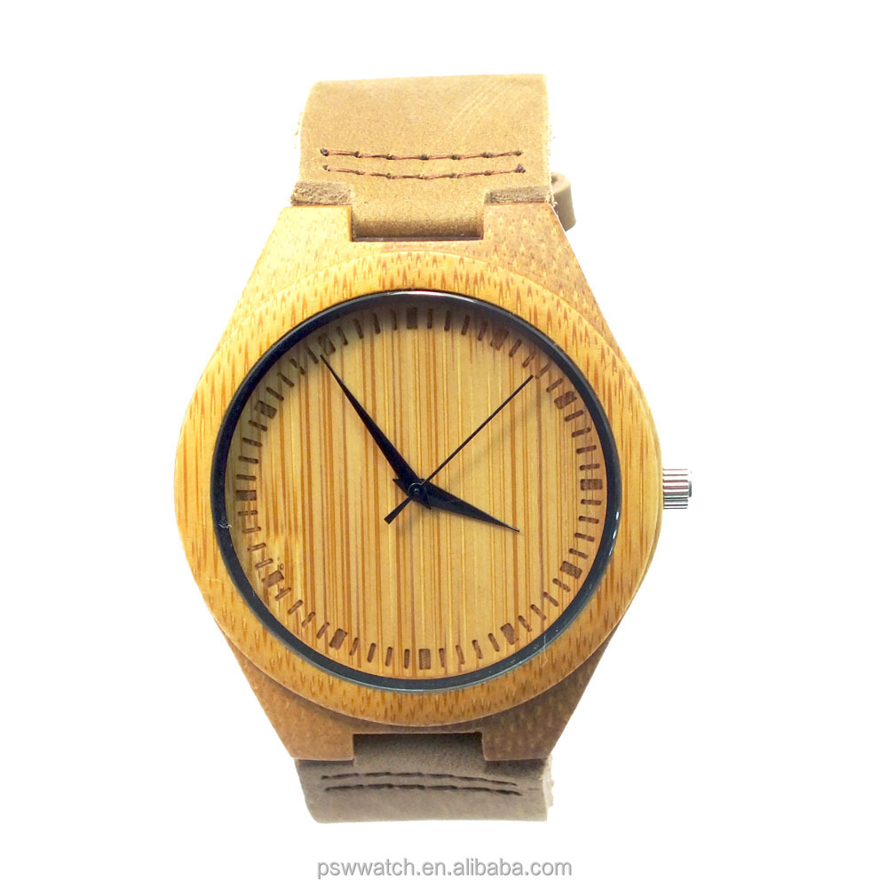 Genuine leather bamboo watch quartz movt bamboo watch men