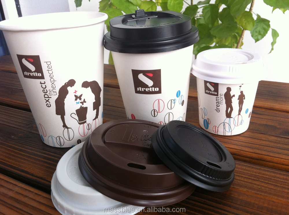 Custom logo printed biodegradable paper cups with lids
