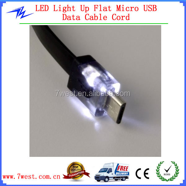 1/2/3mフラットマイクロusbデータ充電ケーブルのためのledライト付きhtcノキアサムスンギャラクシーs4/s5問屋・仕入れ・卸・卸売り