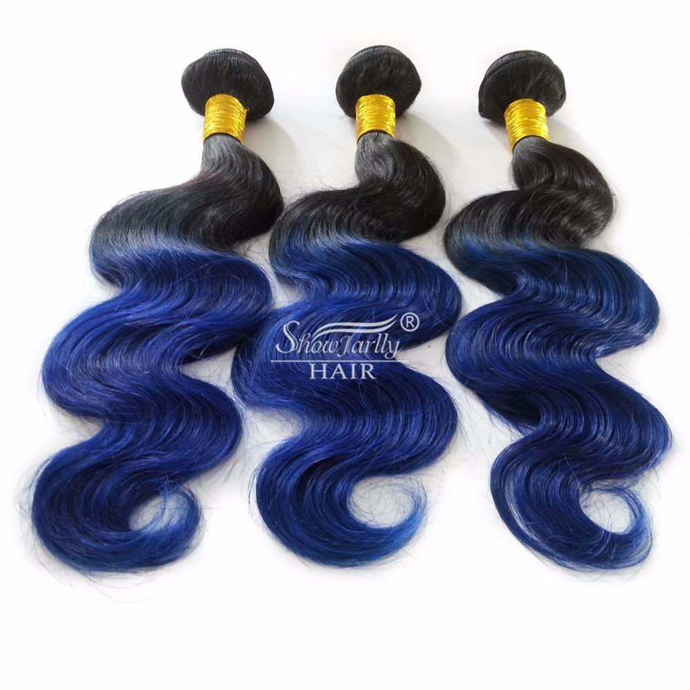Blue Sew In Human Hair Ombre Braiding Brazilian Blue Black Human
