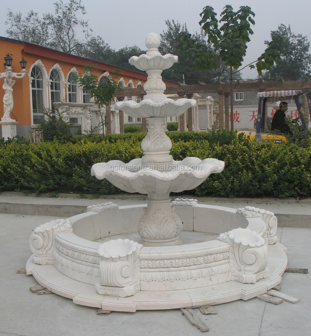 Big Water Fountain With Marble Carvings White Marble Fountain