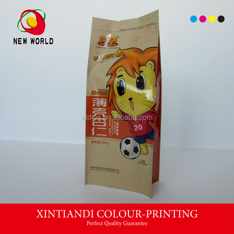 kraft laminated plastic bag for nut snack packaging with side gusset