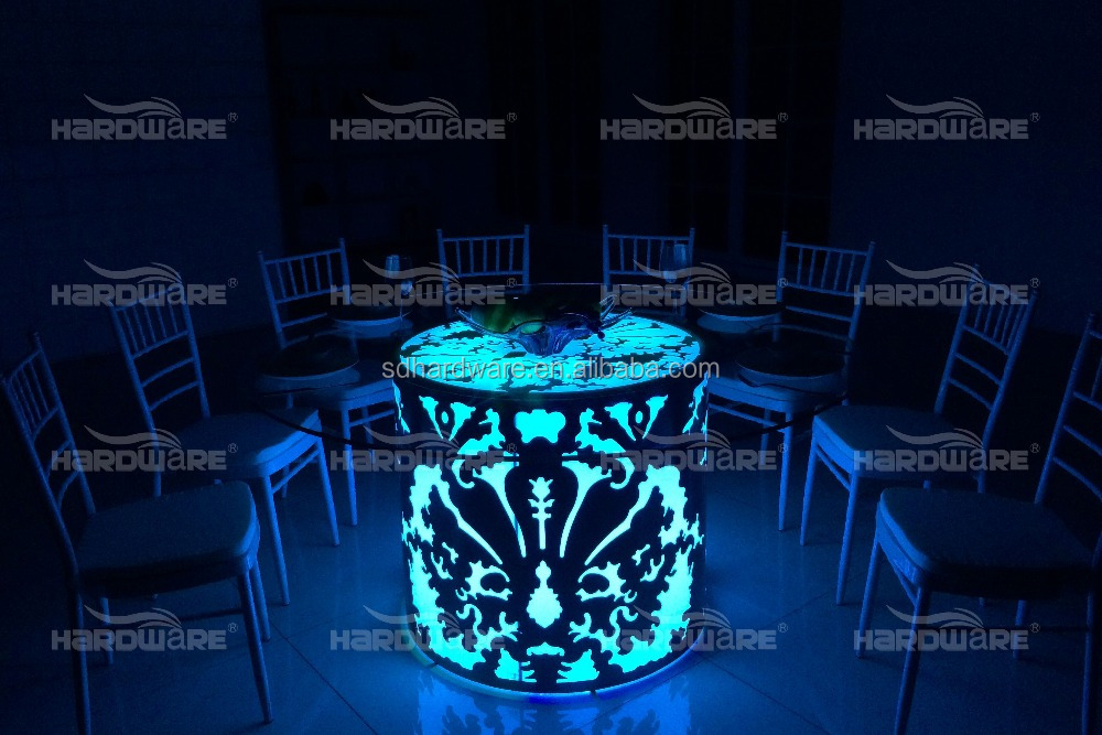 ドバイ イベント デザイン鉄ベース glasss トップ led ラウンド結婚式の テーブル仕入れ・メーカー・工場