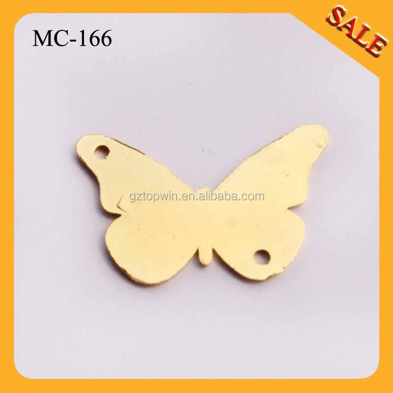 金蝶mc166を模倣するデザインのoemロゴ刻印金色のメッキ金属衣類タグ仕入れ・メーカー・工場