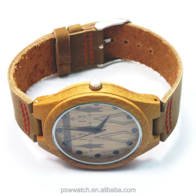 Bamboo wood Watches bamboo watch Bamboo wrist watch 2015 Men with Date Genuine Leather Strap