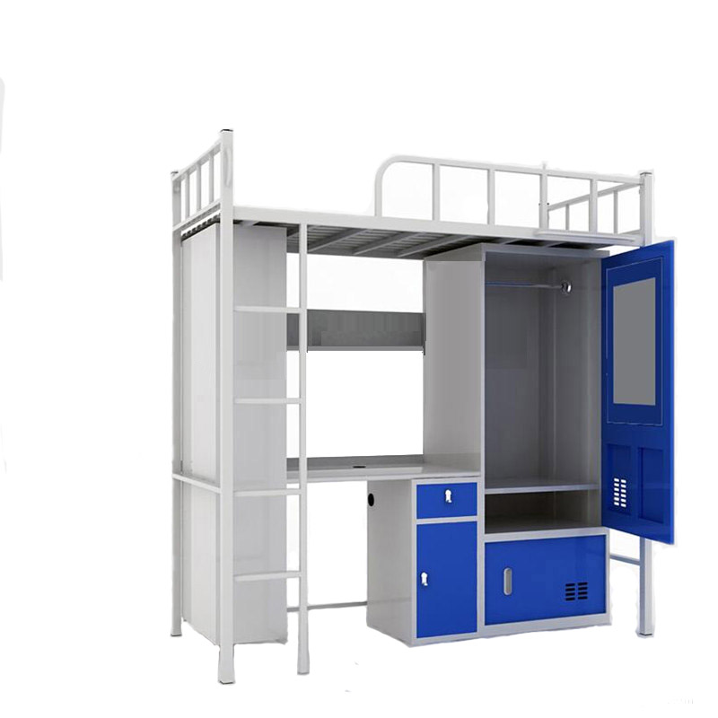 cheap dormitory student steel metal bunk bed with desk and wardrobe