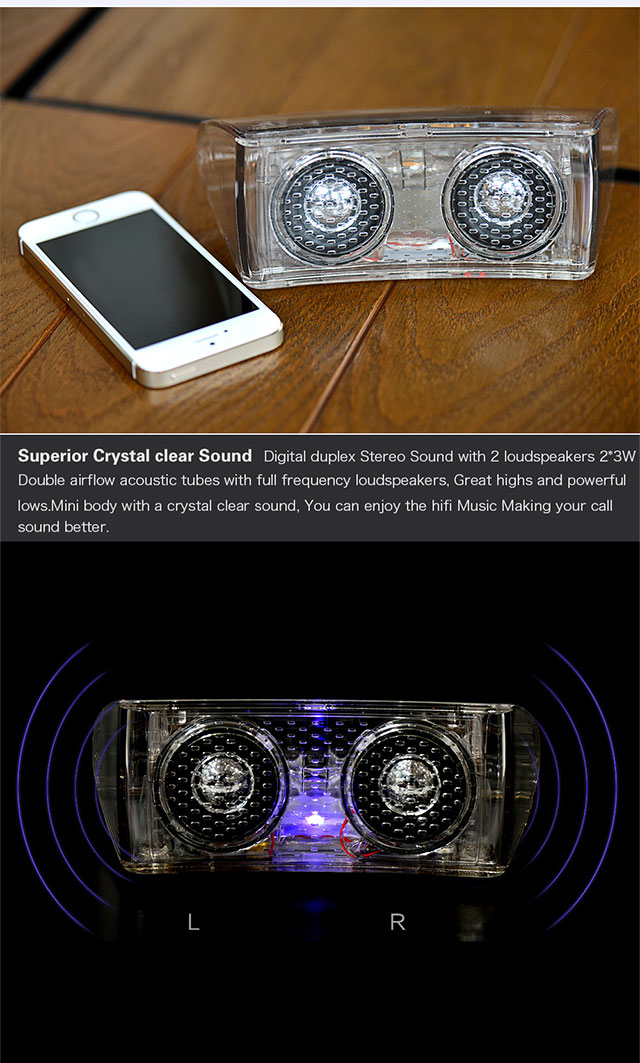 Crystal Led Light Handsfree Portable Wireless Bluetooth mini Speaker V3.0