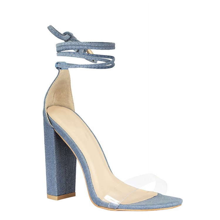 denim high heel sandals