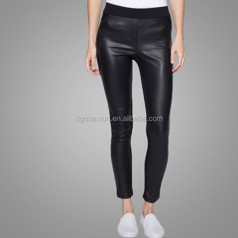 Zip pocket leggings lady fashion sexy women tight pu leather pants