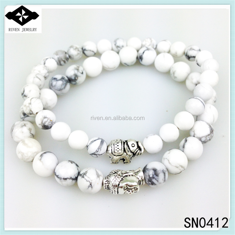 sn0412 6mm 8mm natural white turquoise braceet set silver