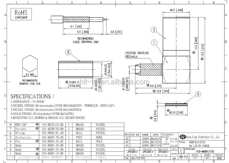 Rfsmbr/オス1.5c-2vフレキシブルケーブルコネクタのための仕入れ・メーカー・工場
