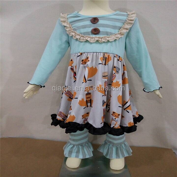 2016グレーストライプフリルスカートトップとポルカドットレギンス赤ちゃんの女の子安い卸売フリル服仕入れ・メーカー・工場