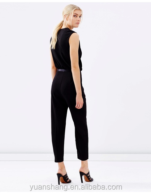2015熱い販売ノースリーブカジュアルv襟黒のファッションの女性ジャンプスーツ仕入れ・メーカー・工場