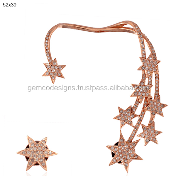 パヴェダイヤモンドスター18kローズゴールドハンドメイドデザイナー設計の宝石卸売gemco耳のカフ問屋・仕入れ・卸・卸売り