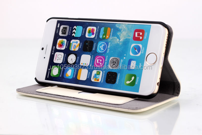クレイジーiphone6馬のデザインのための本物の革とフリップケース・クレジットホルダー5色磁気プル株式仕入れ・メーカー・工場