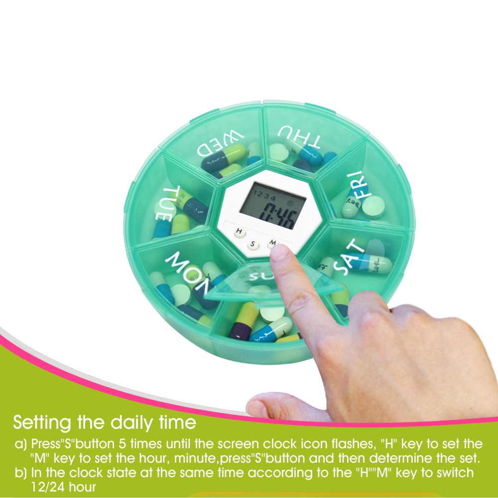 Weekly 7 Day Plastic Pill Box Timer,Medicine Drug Alarm Reminder,Smart Digital Medicine