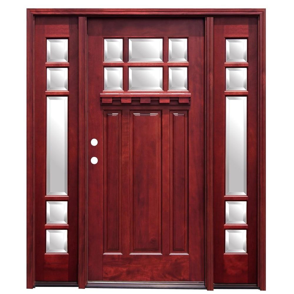 Craftsman Stained Mahogany Wood Front Doors With Dentil