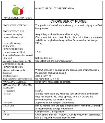 Aseptic chokeberry puree from Poland. On stock..