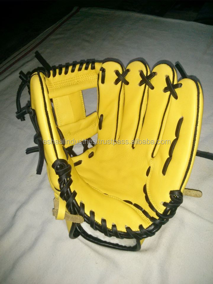 4種類の色良い品質大人野球手袋/イエロー野球手袋キップ革仕入れ・メーカー・工場