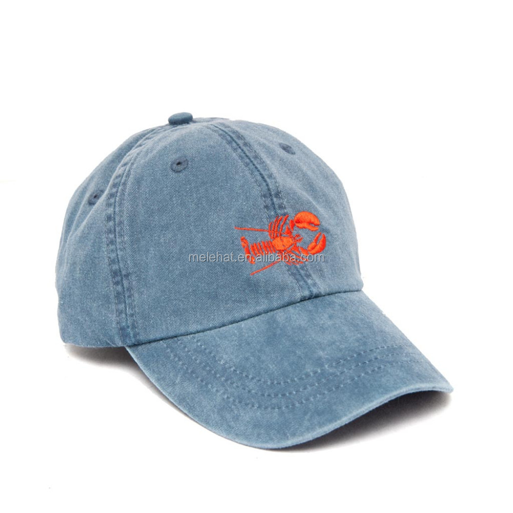 刺繍のデザインの野球帽の帽子cutom男性用洗浄綿の刺繍の野球帽の帽子ブルーロブスター軽量綿キャップ仕入れ・メーカー・工場