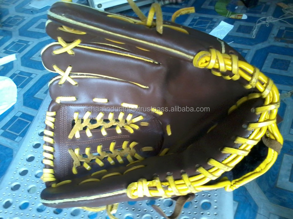 4種類の色良い品質大人野球手袋/イエロー野球手袋キップ革仕入れ・メーカー・工場