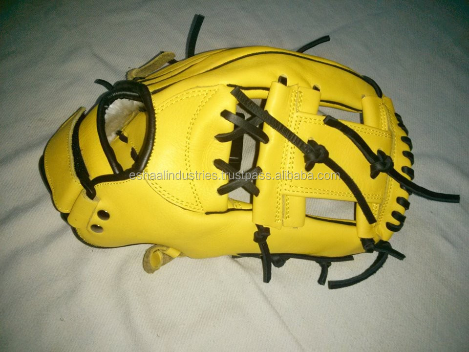 4種類の色良い品質大人野球手袋/イエロー野球手袋キップ革仕入れ・メーカー・工場