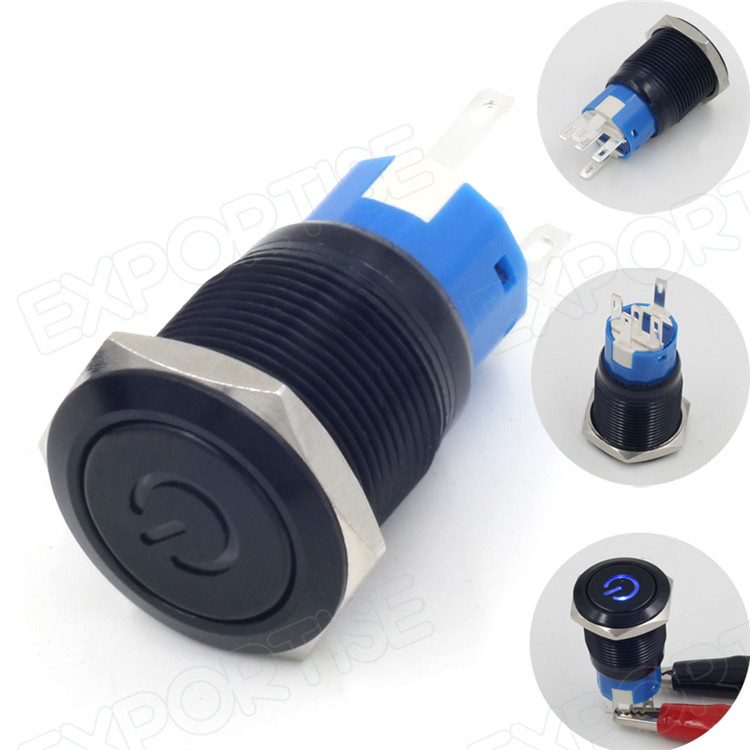 青色の電源リセット可能なシンボル12v19mm角目率いるスイッチプッシュボタン金属販売仕入れ・メーカー・工場