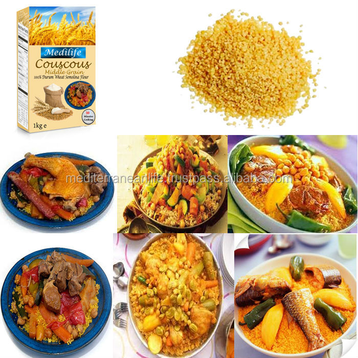Best Quality of Tunisian Middle Grain Couscous, High Quality of Tunisian whole meal Couscous Medium,Bag 1 Kg