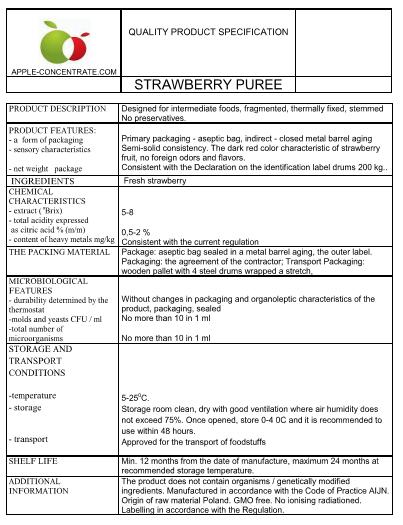 Strawberry puree New crop from Poland