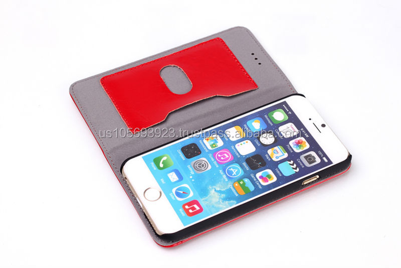 クレイジーiphone6馬のデザインのための本物の革とフリップケース・クレジットホルダー5色磁気プル株式仕入れ・メーカー・工場