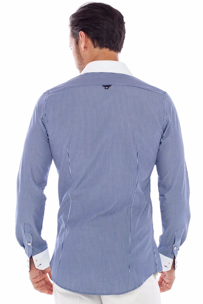 メンズホワイトカラー海軍ストライプドレスシャツ-製ed-送料無料ワールドワイド仕入れ・メーカー・工場