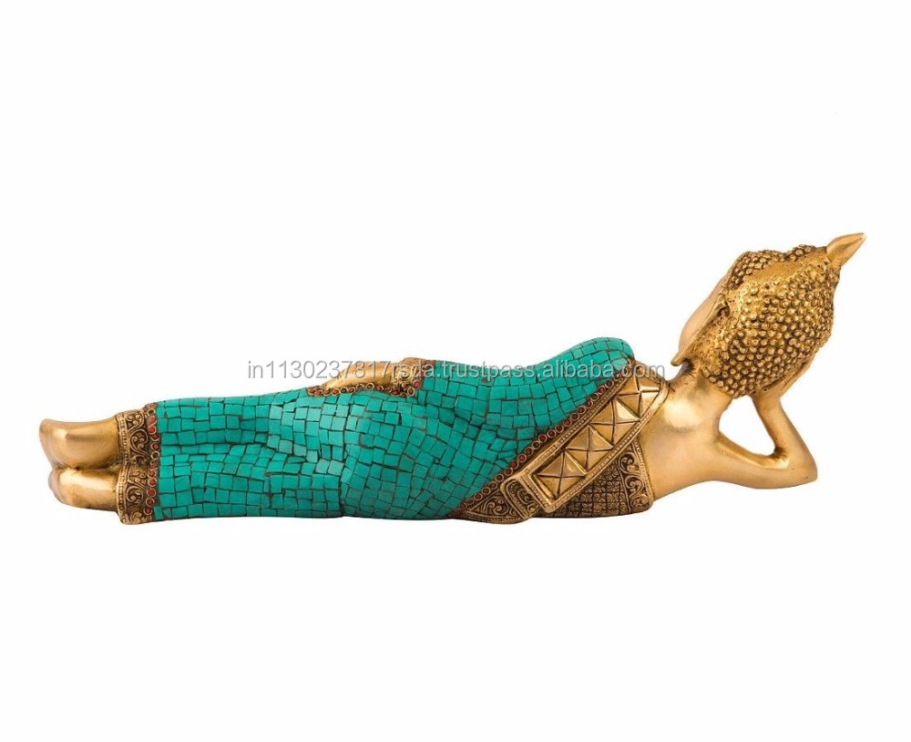 17インチ大きなリクライニング仏像真鍮ターコイズサンゴ睡眠仏フィギュア仕入れ・メーカー・工場