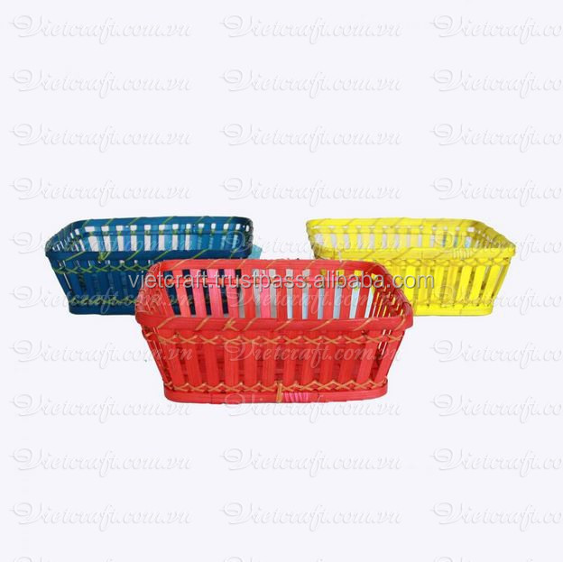 high end bamboo basket for kitchen, multi color bamboo fruit