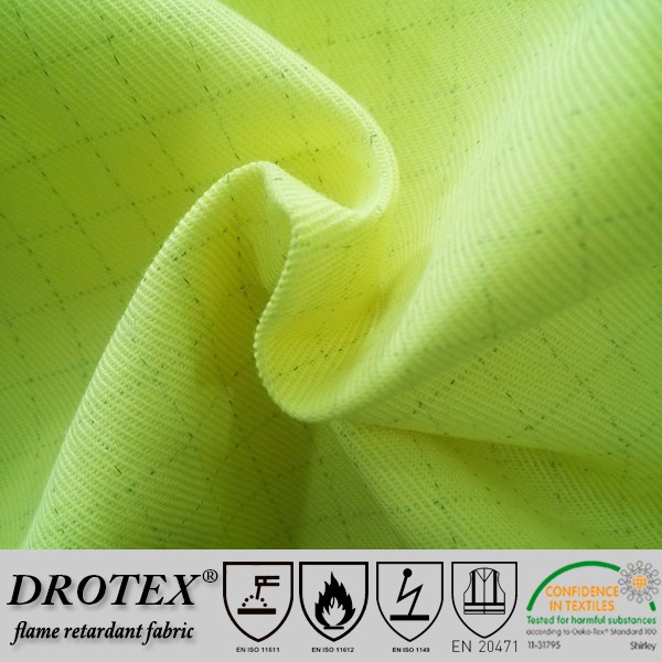 EN 20471 Durable multinorm CVC 270gsm 2/2 Twill hi vis yellow fire retardant oil water resistant fabric