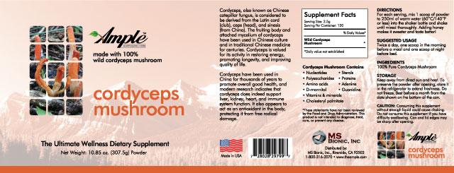 AMPLE Premium Ample Series - Cordyceps Mushroom Powder - 10.85 OZ