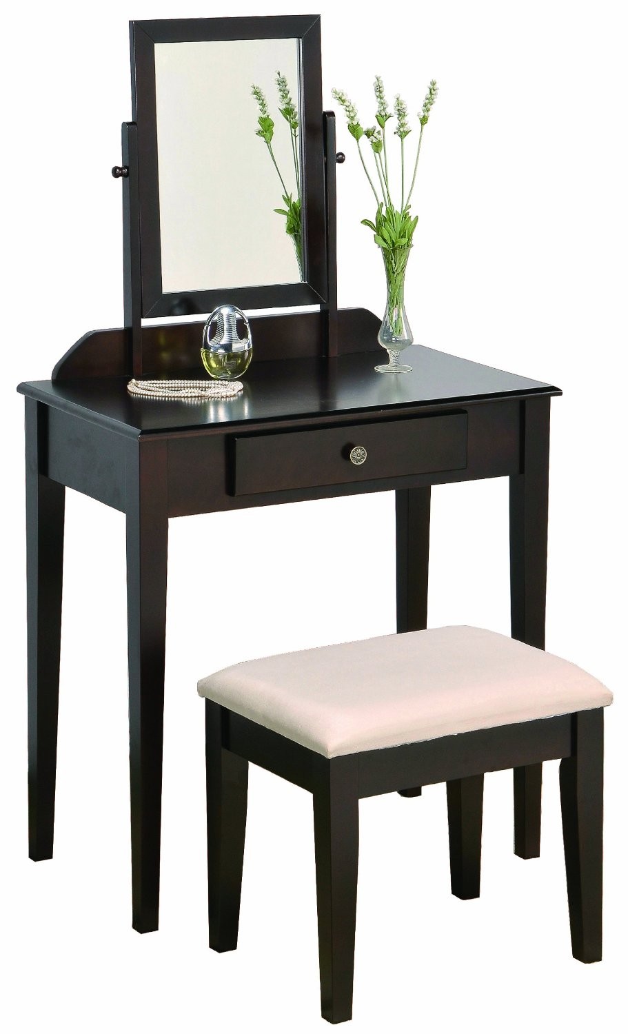 Wooden Modern Dressing Table Makeup Dresser With Mirror And Stool