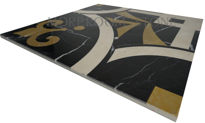 MPC05G66-3 MPC05G66 Nero Marquina Marble Spain Marble Tiles Water jet Medallion Polished Marble Flooring Tiles.jpg