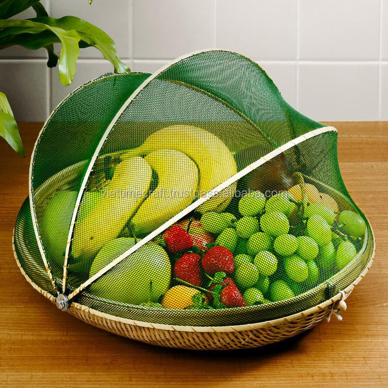 Natural Folding Bamboo Fruit Basket With Protective Net Cover Buy