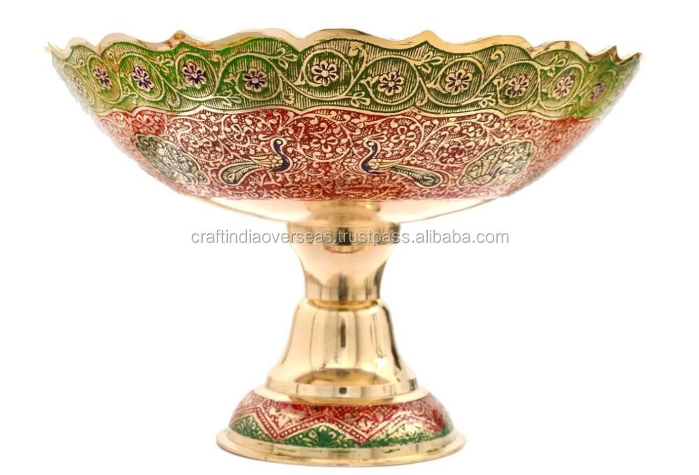 17th Vintage Brass Minakari Peacock Engraved Hand Work Salad Bowl Old  Original