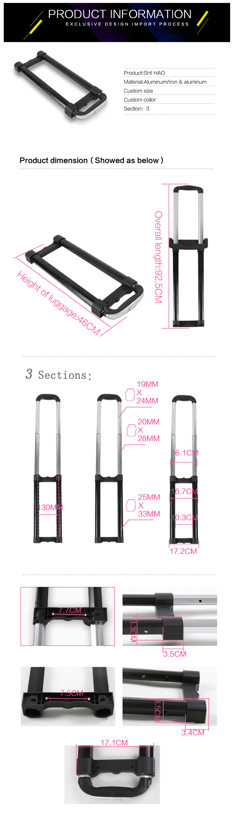 Hot Sell Trolley Handle Spare Parts For Luggage Bag Telescopic Suitcase