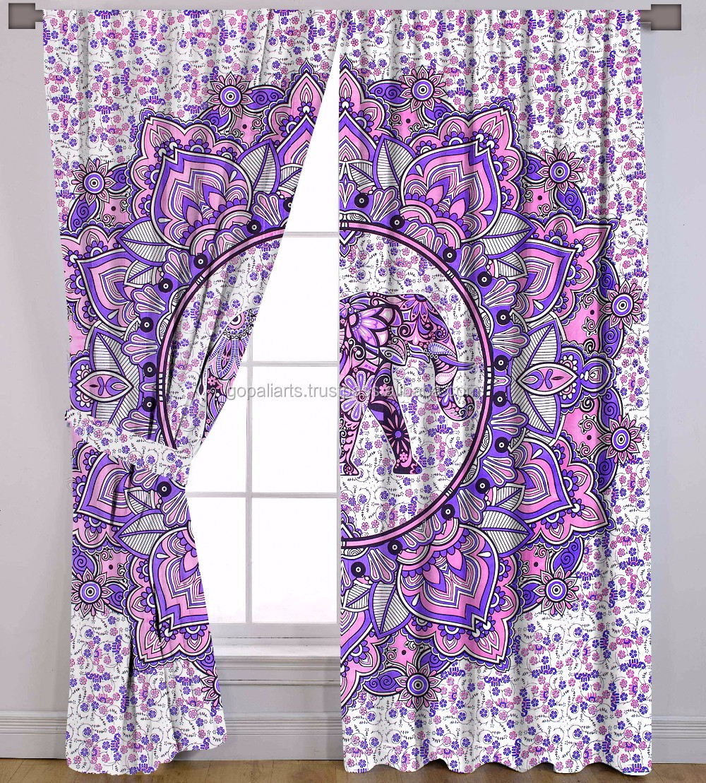 Indian Latest Elephant Mandala Curtains Cotton Boho Drapes Pink